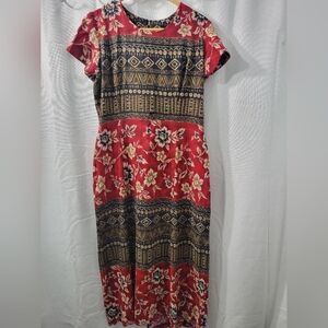 Vintage Boho Floral By Par Exellence Red Dress Size 14